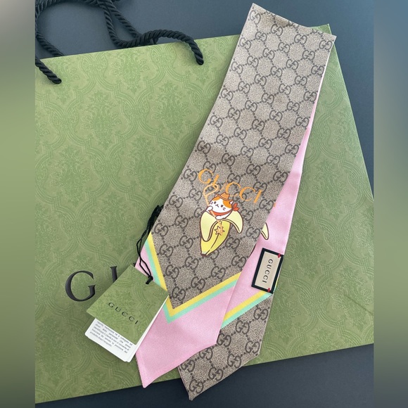 New GUCCI GG JACQUARD SİLK NECK BOW / SCARF - Picture 2 of 9